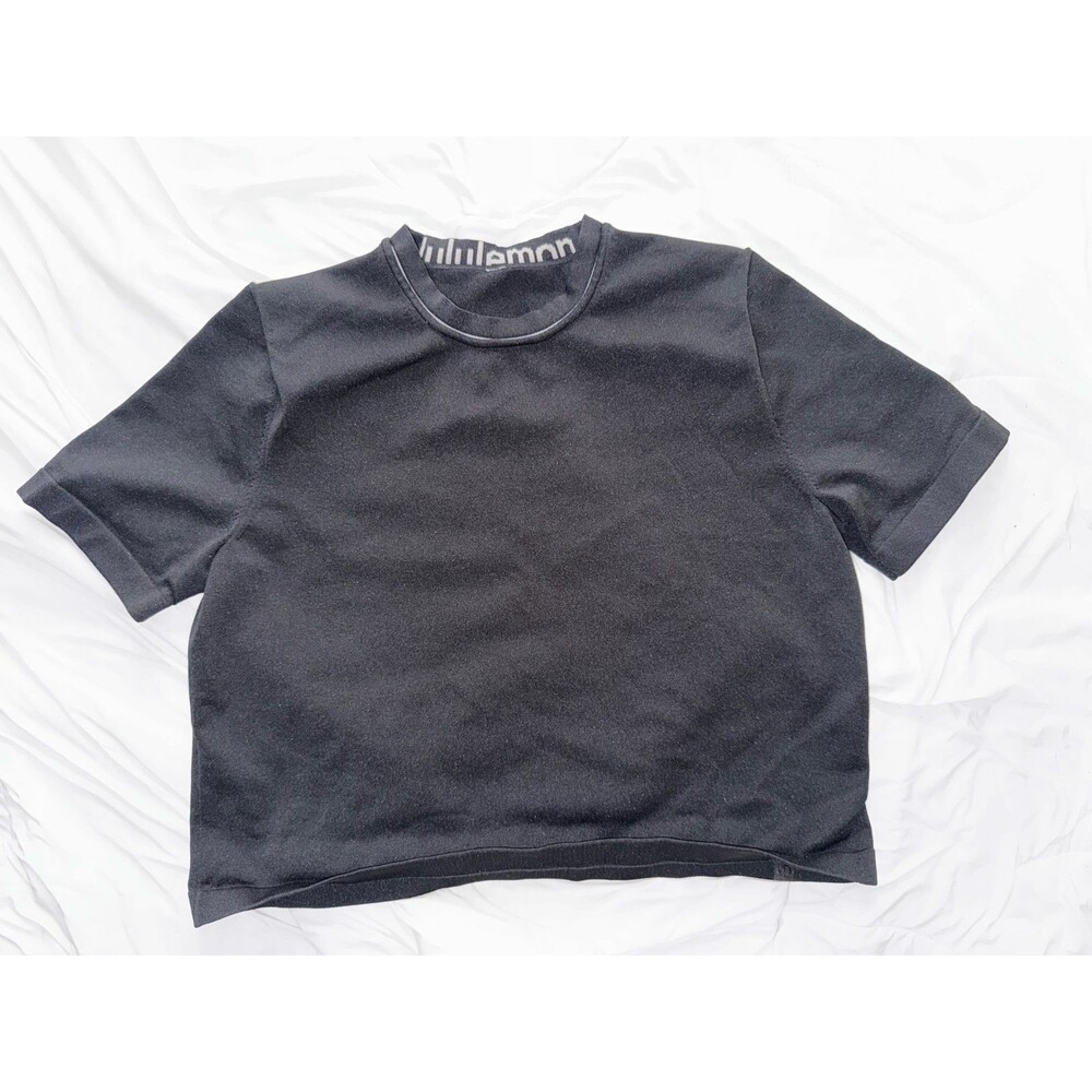 Lululemon Boxy Knit T-Shirt Women's Medium Black Short Sleeve